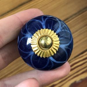 Blue ceramic Anthropologie knob - floral drawer pull